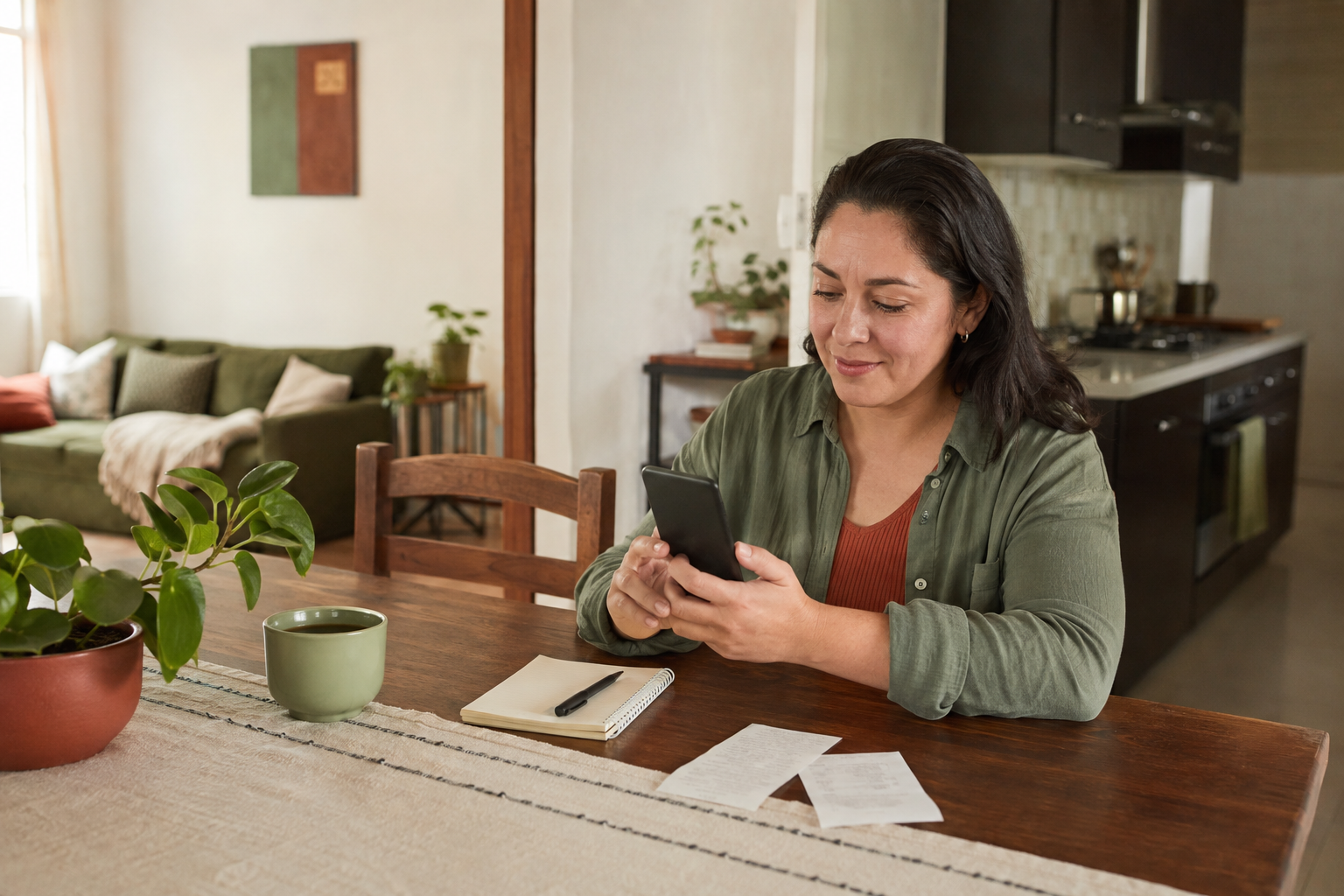 Una persona revisando los gastos del hogar desde su celular